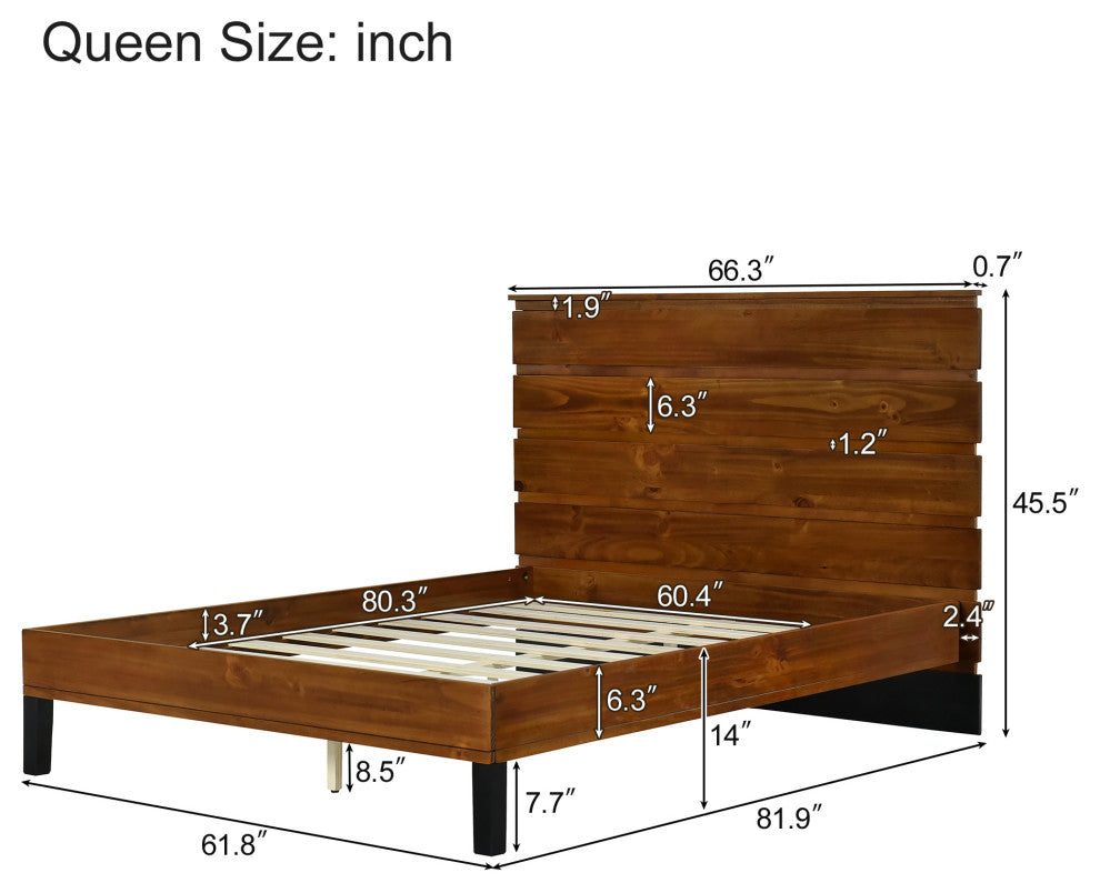 Gewnee Modern Solid Wood Bed Frame Queen Size Platform Bed