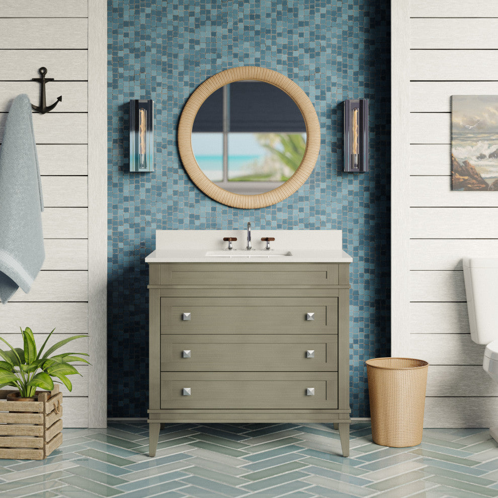 Eleanor 36" Bathroom Vanity, Weathered Gray, Carrara Marble
