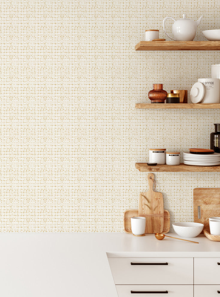 Burlap Hash Pattern Peel and Stick Vinyl Wallpaper, Gold, 24"w X 108"h