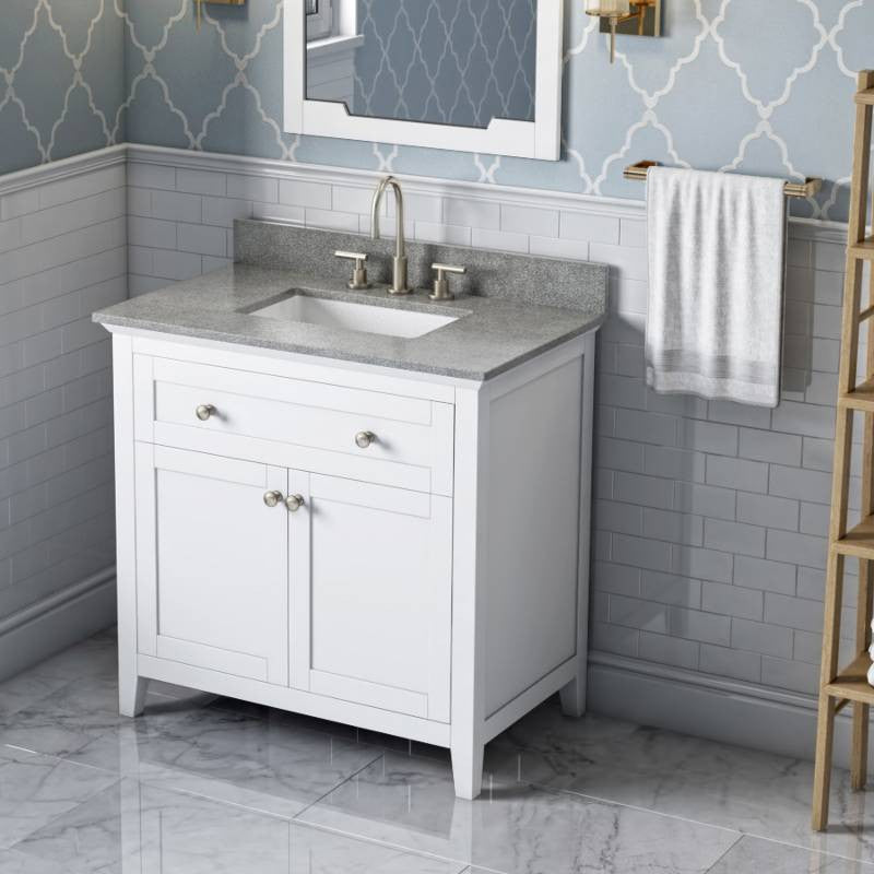 Chatham Traditional 36" White Single Sink Vanity, Steel Grey Cultured Marble Van