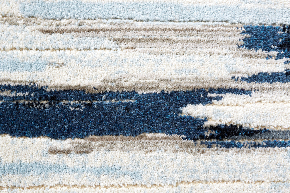 Weave & Wander Carini Abstract Ombre Print Rug, Blue/Black/Ivory, 2'7"x8' Runner