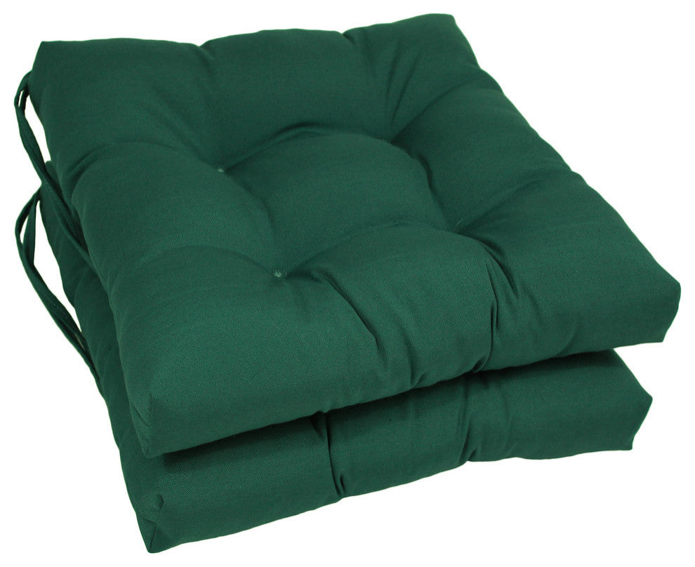 16" Solid Twill Square Tufted Chair Cushions, Set of 2, Forest Green
