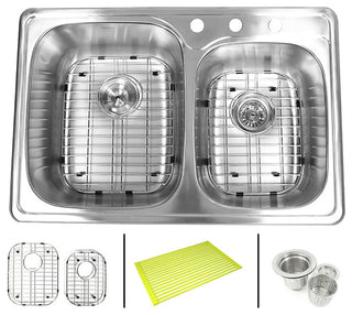 33" Topmount Drop-In Stainless Steel 60/40 Kitchen Sink Combo