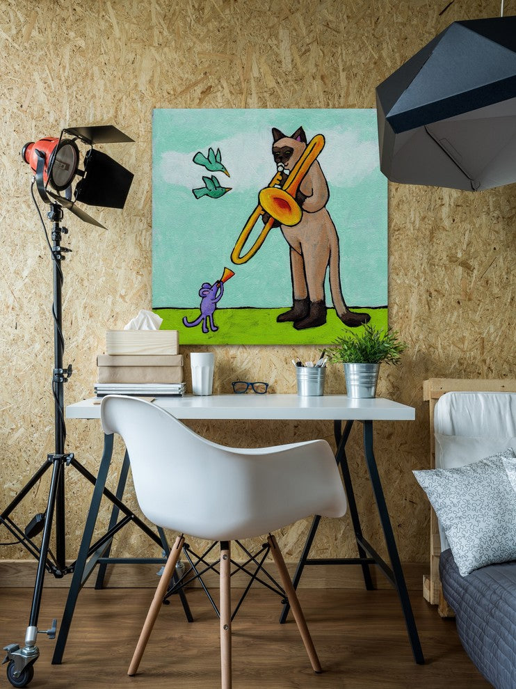 Marmont Hill, "Cat and Mouse Music" by Janet Nelson on Wrapped Canvas, 18x18