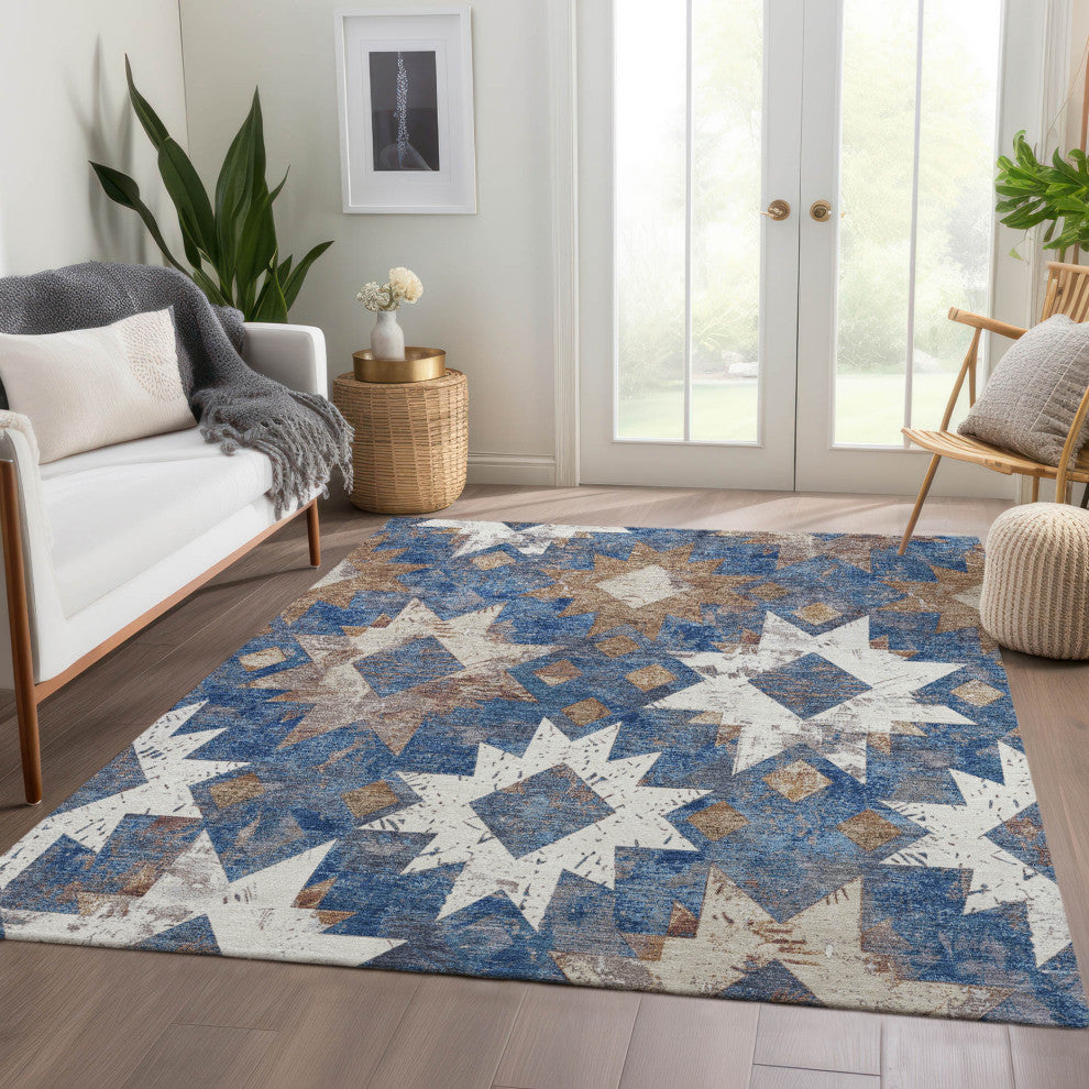 Machine Washable Indoor/Outdoor Chantille ACN1879 Blue 5' x 7'6" Rug