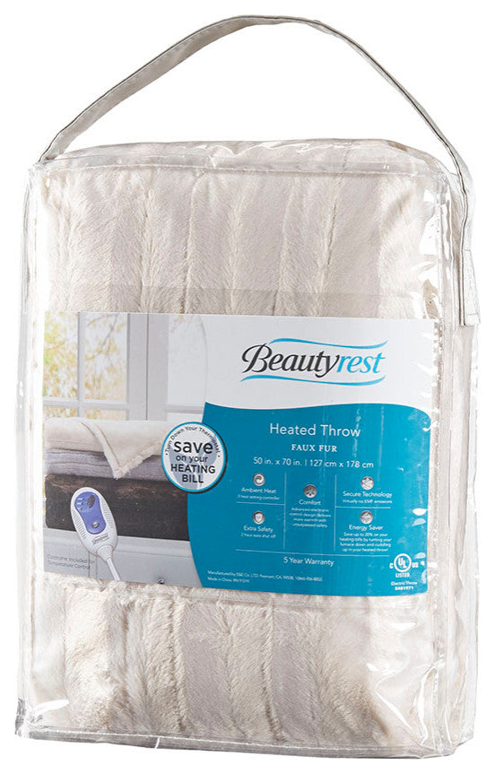 Beautyrest Heated Duke Faux Fur Heated Throw, Ivory
