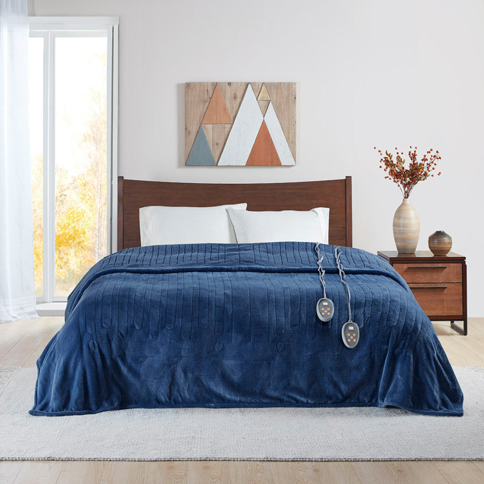 Beautyrest Heated Microlight to Berber Blanket, Indigo