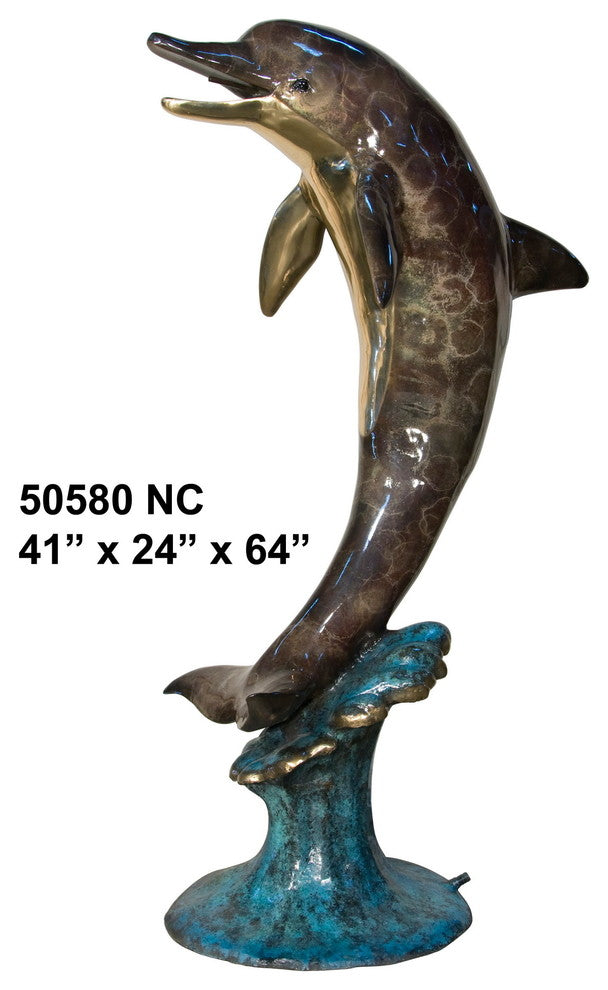 64" Dolphin on a Wave, Special Patina, Style NC Sculpture