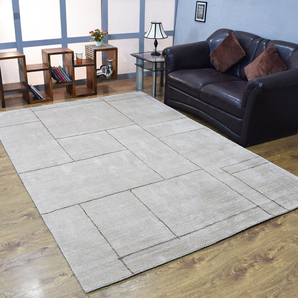 HAND KNOTTED LOOM SILK ECO-FRIENDLY AREA RUGS -6'x9',Rectangle,Beige,Geometric