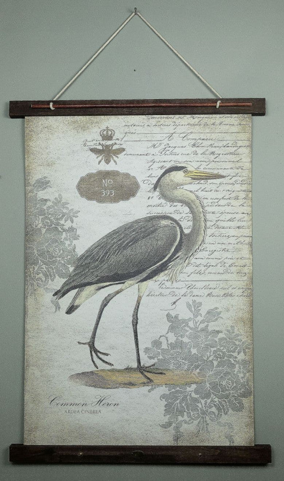 Grey Vintage Heron Tapestry Wall Decor