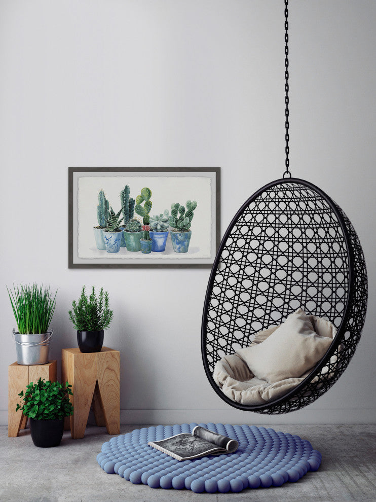 "Potted Cactus Bunch" Framed Painting Print