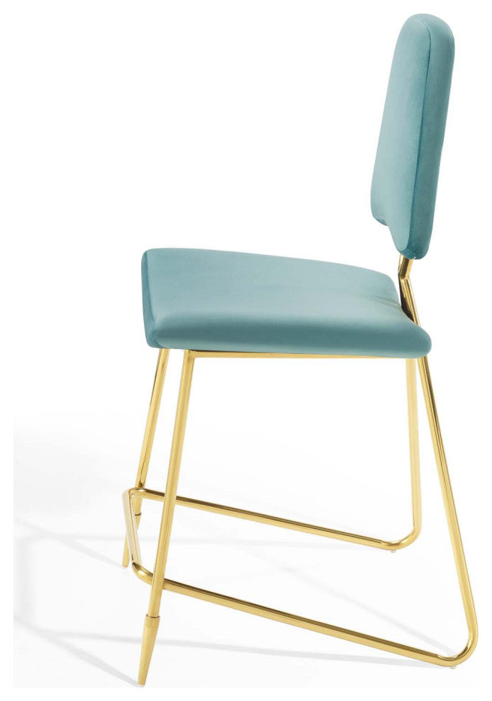 Counter Stool Chair, Set of 2, Velvet, Metal, Blue, Modern, Bar Pub Cafe Bistro