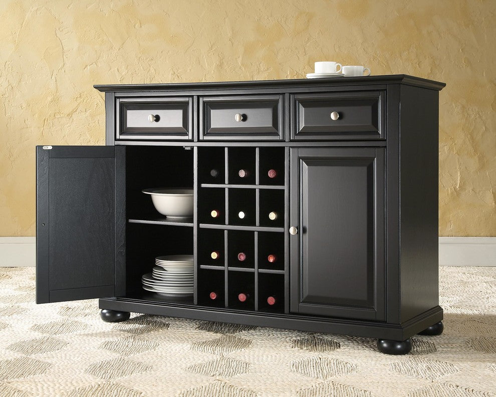 Alexandria Buffet Server / Sideboard Cabinet With Wine Storage, Black Finish