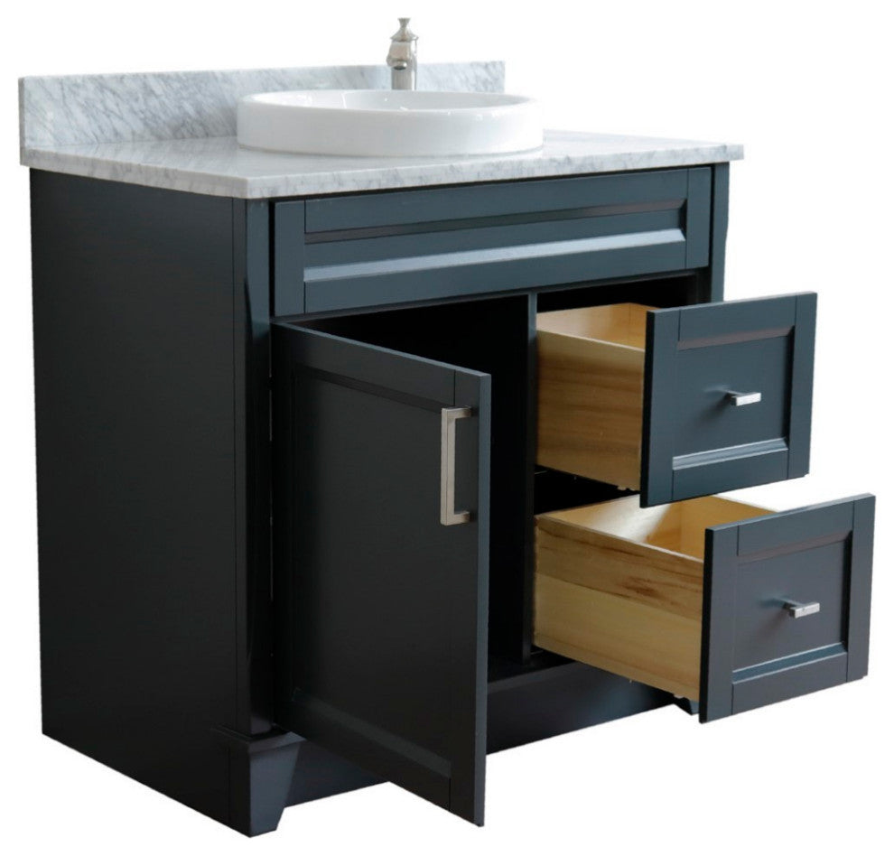 37" Single Sink Vanity, Dark Gray Finish With White Carrara Marble