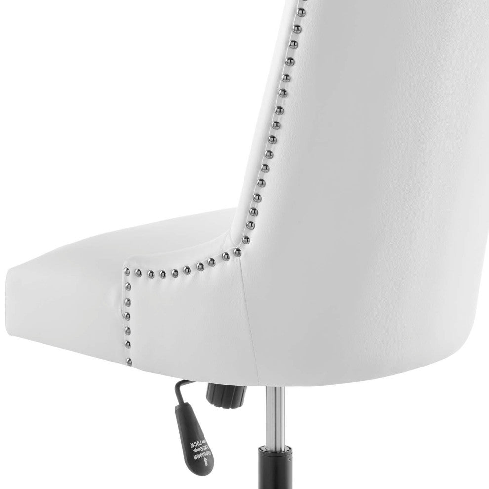 Computer Work Desk Tufted Chair, Faux Vegan Leather, Black White, Home Office