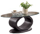Tempered Glass Top Coffee Table with O Shape Wooden Shape Base, Gray
