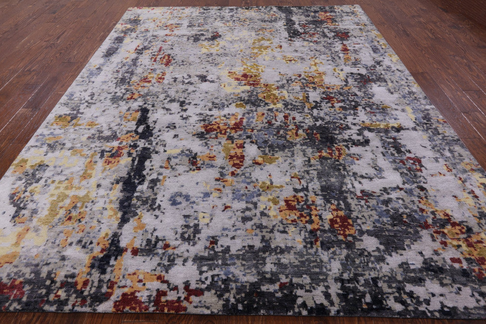 8' 0" X 10' 0" Abstract Wool and Silk Hand-Knotted Rug Q6274