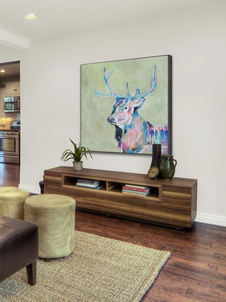 "Mystical Deer" Floater Framed Painting Print on Canvas, 18"x18"