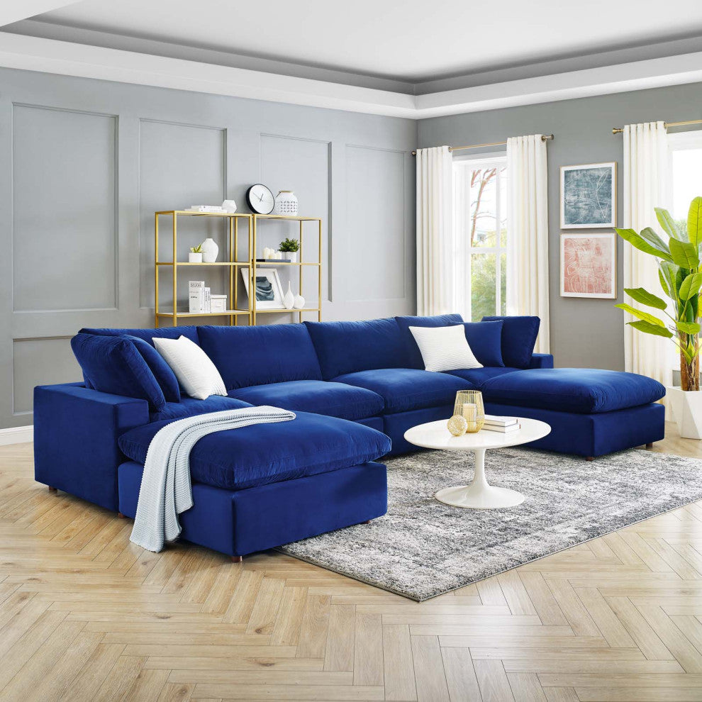 Sectional Sofa Set, Velvet, Blue Navy, Modern, Living Lounge Hotel Hospitality