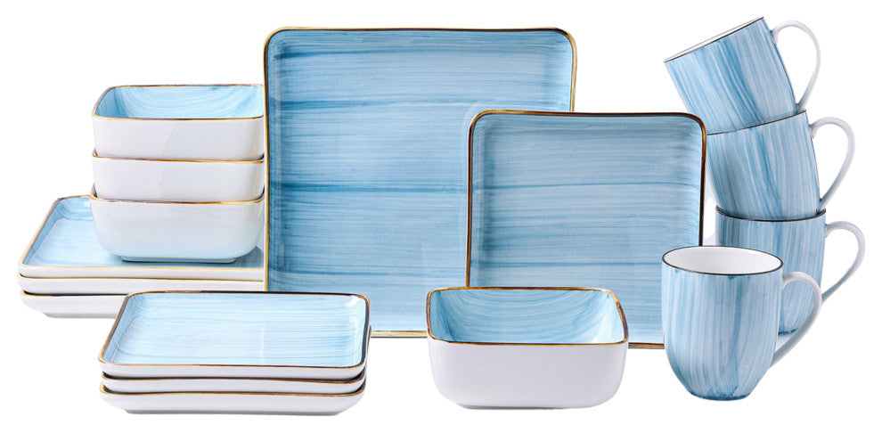 Stone Lain Esmeralda Porcelain 16 Piece Dinnerware Set, Light Blue