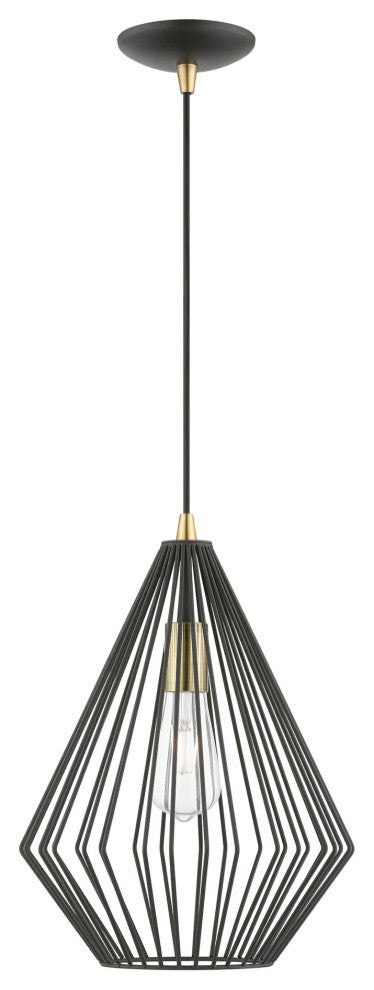 Linz 1 Light Textured Black With Antique Brass Accents Pendant