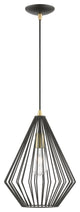 Linz 1 Light Textured Black With Antique Brass Accents Pendant