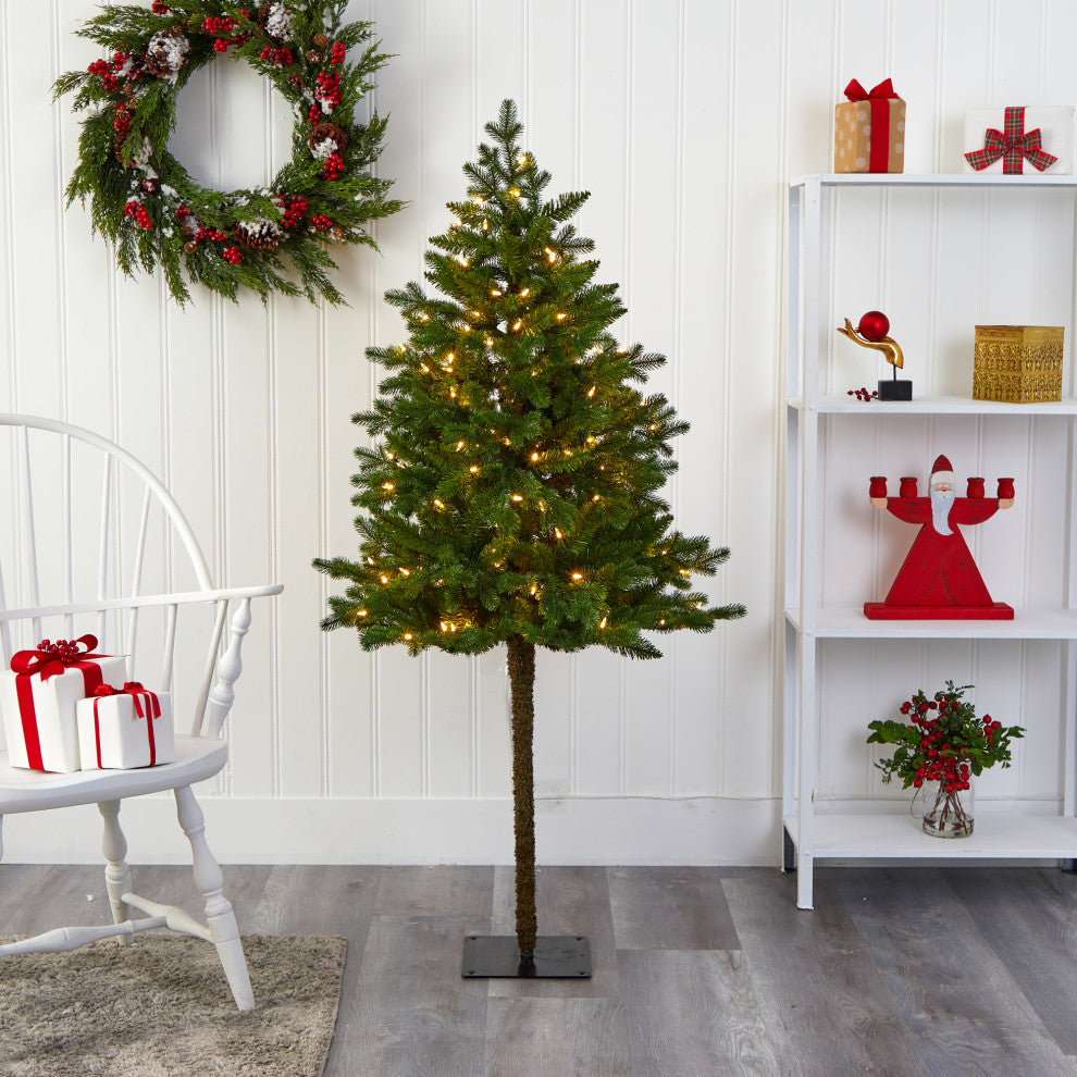 5' Swiss Alpine Faux Xmas Tree W/ 150 Clear LED Lights and 270 Bendable Branches