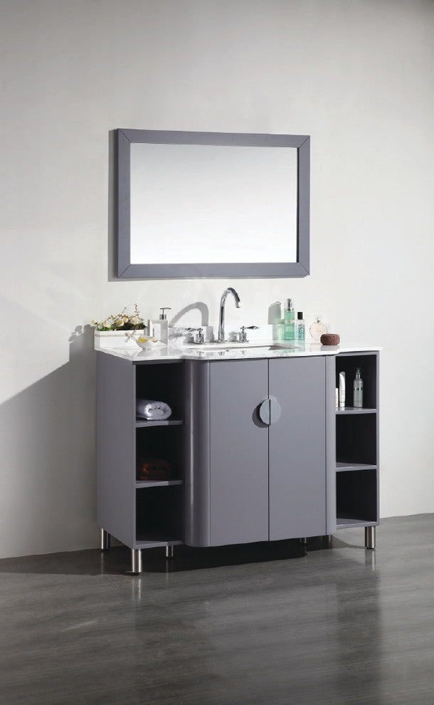 Eviva Plus Vienna 48" Satin Gray Modern Vanity Carrera Marble Top and Porc. Sink