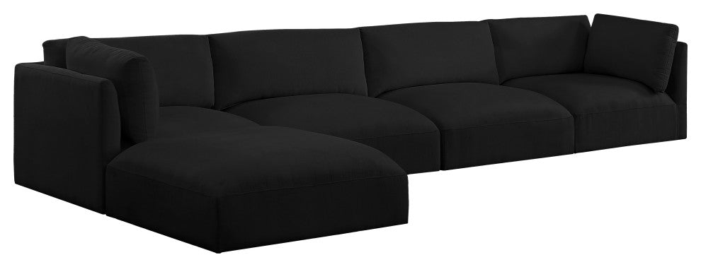 Ease Fabric Upholstered L-Shaped Modular Sectional, Black, 4 Piece: 2 Corner, 2 Armless, 1 Ottoman