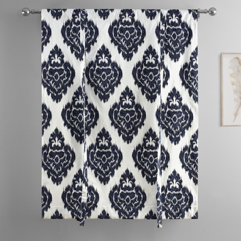 Ikat Blue Printed Cotton Tie-Up Window Shade Single Panel, 42W x 63L