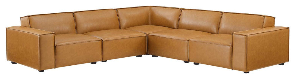 Sectional Sofa Set, Faux Vegan Leather, Tan, Modern, Living Lounge Hospitality