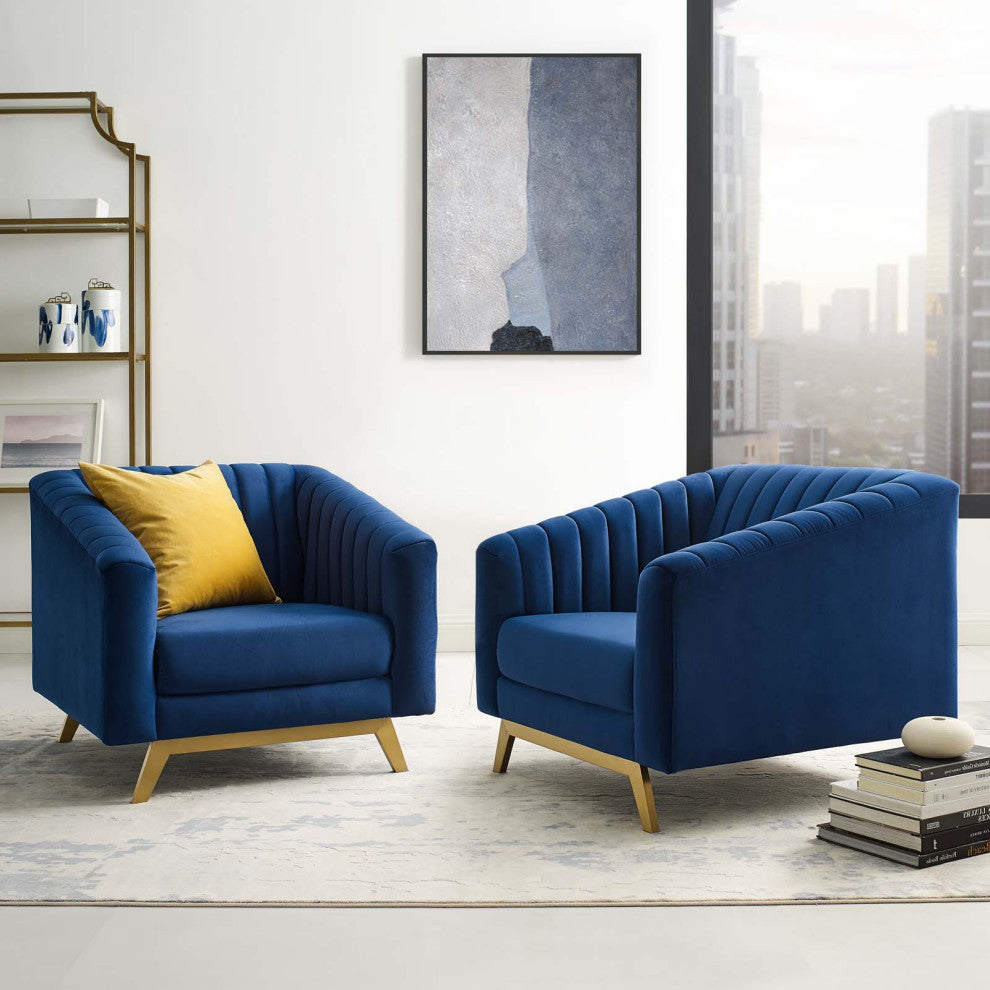 Tufted Side Dining Chair, Set of 2, Velvet, Blue Navy, Modern, Bistro Restaurant