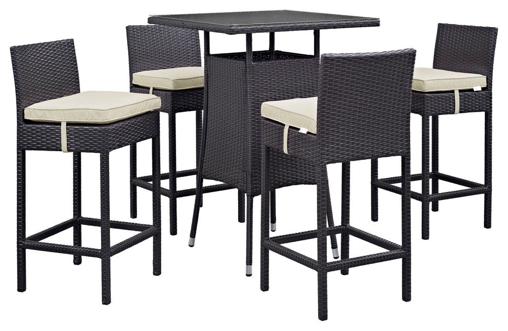 Modway Convene 5 Piece Outdoor Patio Pub Set, Espresso Beige