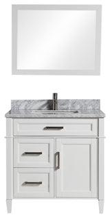 Vanity Set With Carrara Marble Top, 36", White, Standard Mirror