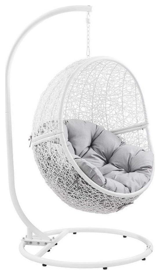 Modway Encase Outdoor Synthetic Rattan Swing Chair in White and Gray