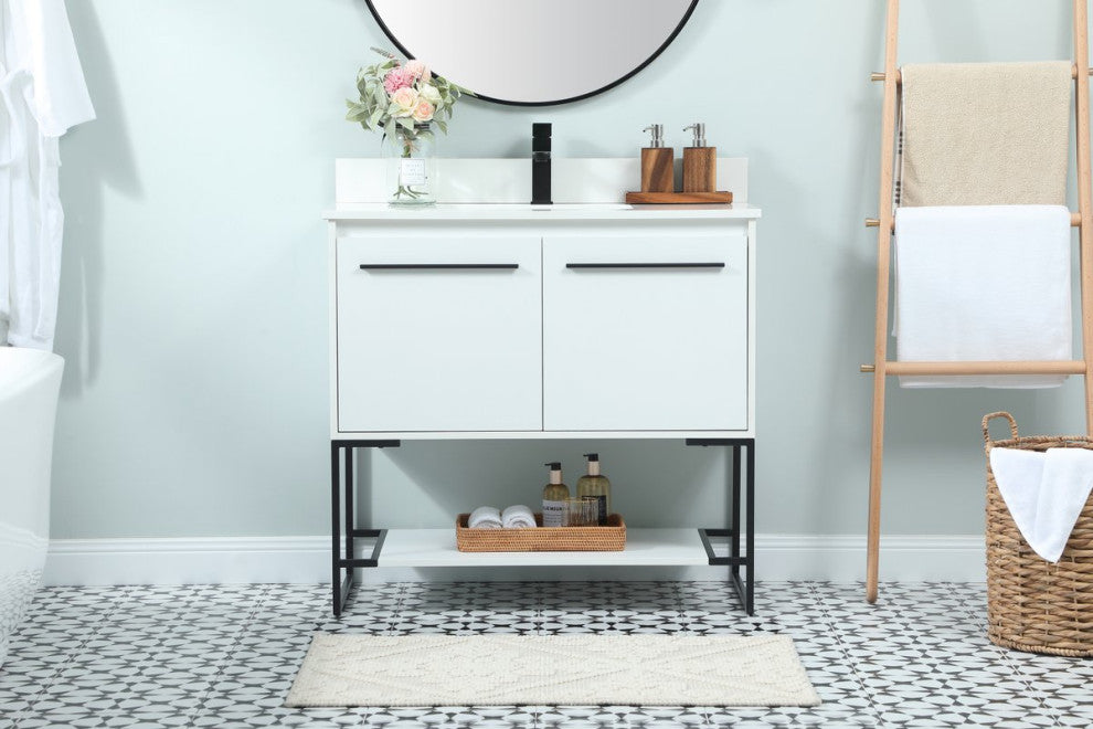 Sue 36" Single Bathroom Vanity, White, With Backsplash