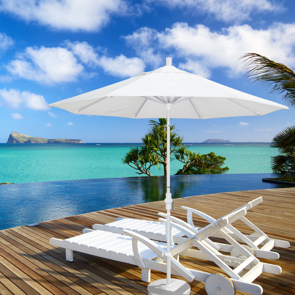 9' Matted White Collar Tilt Crank Lift Aluminum Umbrella, Olefin, Navy Blue