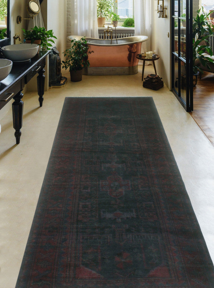 Winchester Kilim Eldric Charcoal/Purple Runner, 3'5x9'5