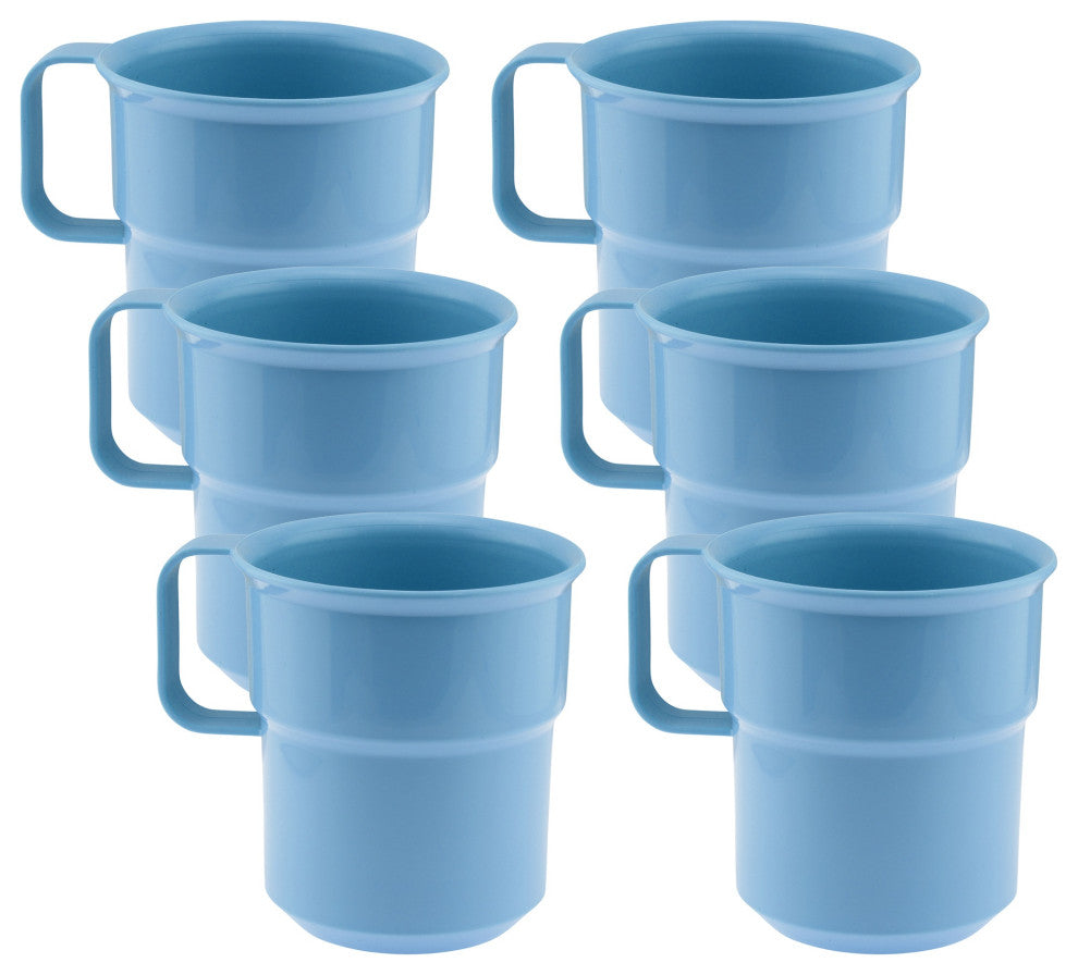 Break-Resistant Plastic Cup Mugs, 8Oz, Set of 6, Blue