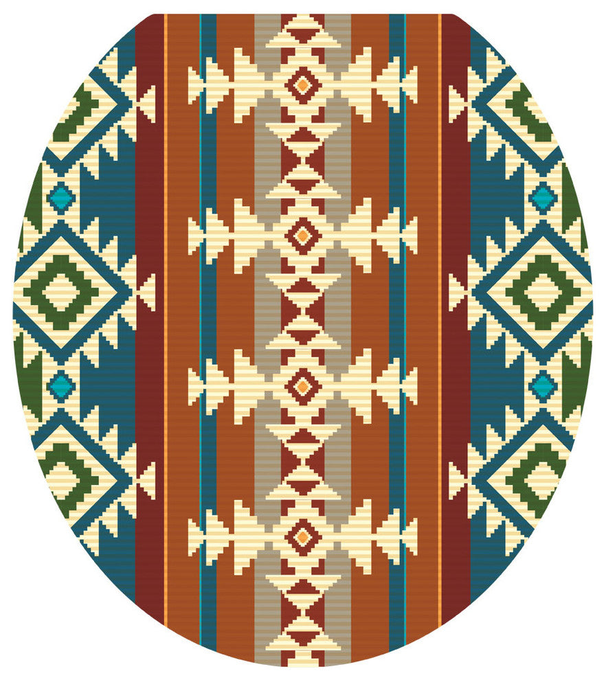 Navajo Toilet Tattoos Seat Cover, Vinyl Lid Decal, Bathroom Decor , Round