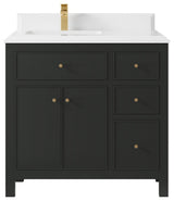 Sonoma 36" Left Offset Reeded Bath Vanity, Black Top 1.5" White Quartz