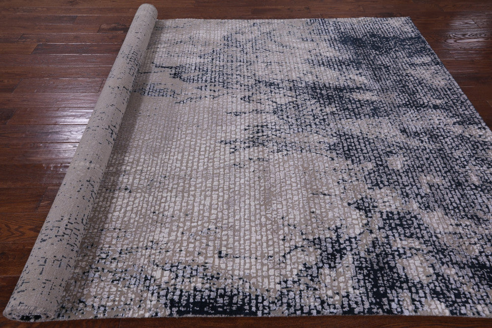 6' 6" X 9' 8" Wool and Silk Modern Hand Knotted Rug Q7127