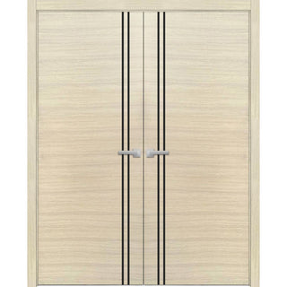 Solid French Double Doors 36 x 80 | Planum 0016 Natural Veneer with