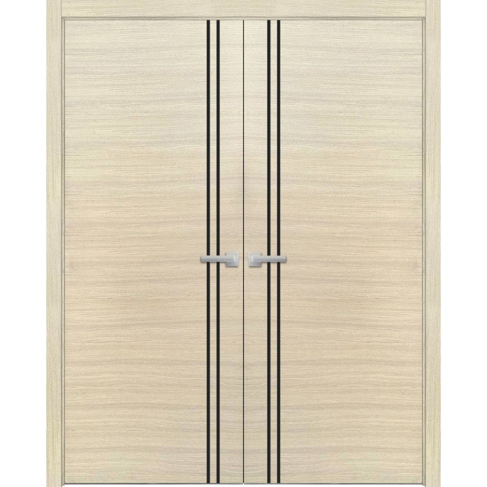 Solid French Double Doors 36 x 80 | Planum 0016 Natural Veneer with
