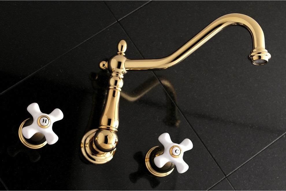 Kingston Brass Wall Mount Tub Faucet, Polished Brass