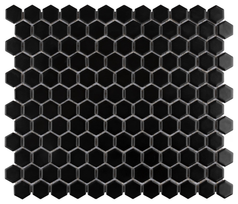 Metro 1" Hex Porcelain Mosaic Floor and Wall Tile, Black