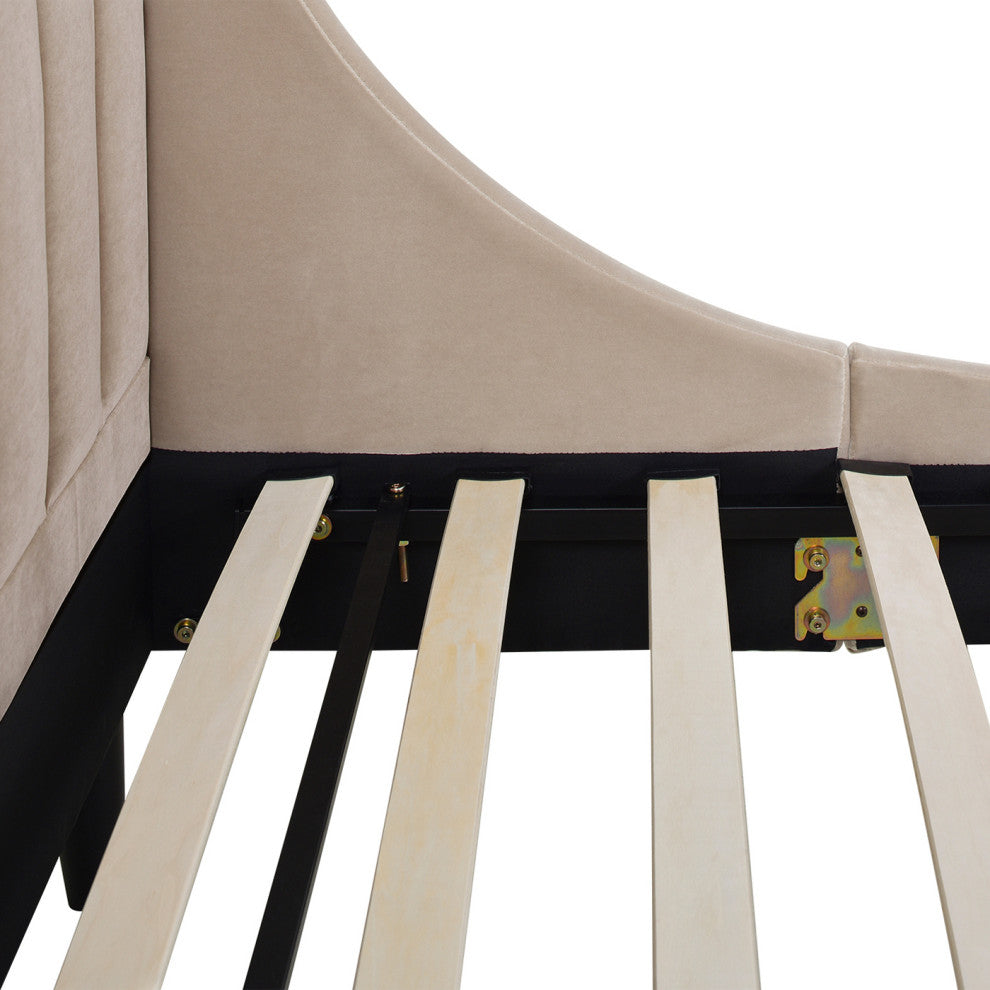 Aspen Modern Vertical Tufted Upholstered Platform Bed, Mink Beige Performance Velvet, Queen