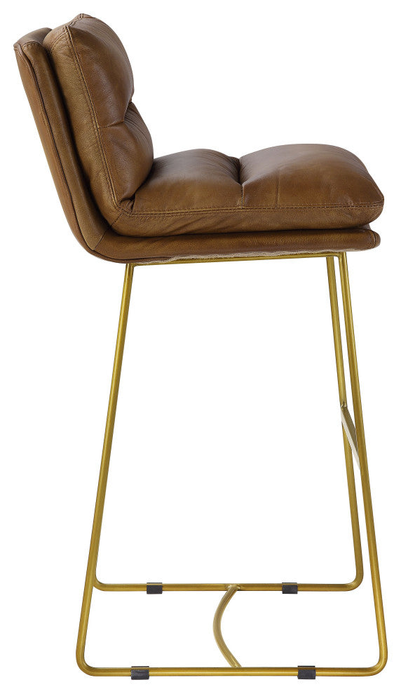 Acme Alsey Bar Chair 1PC Saddle Brown Top Grain Leather