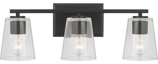 Vertex Collection Three-Light Matte Black Clear Glass Contemporary Bath Light