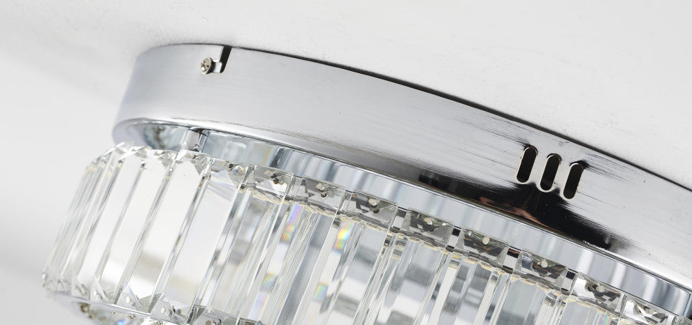 2-Light Chrome Dimmable LED Flush Mount With Clear Crystals